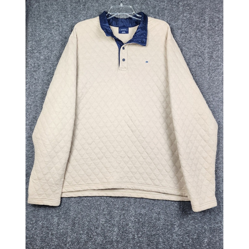 Crown & Ivy Quilted Pullover Men XXL Tan Navy Blue Snap Mock Neck‎ Sweatshirt